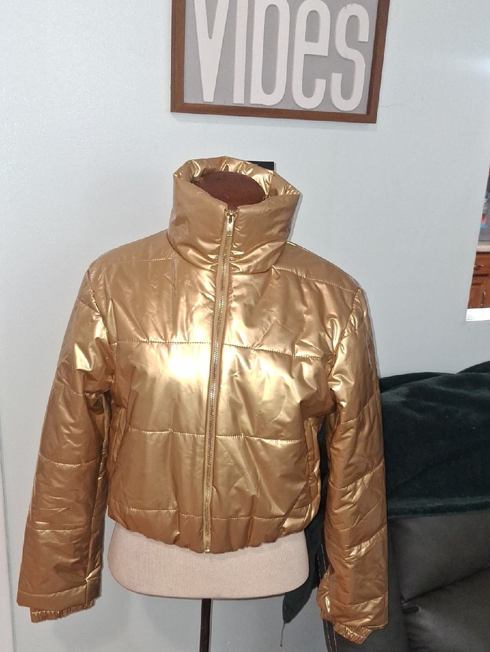 Fashion Nova / Keep up with Me Gold Puffer Jacket- W Sz Medium